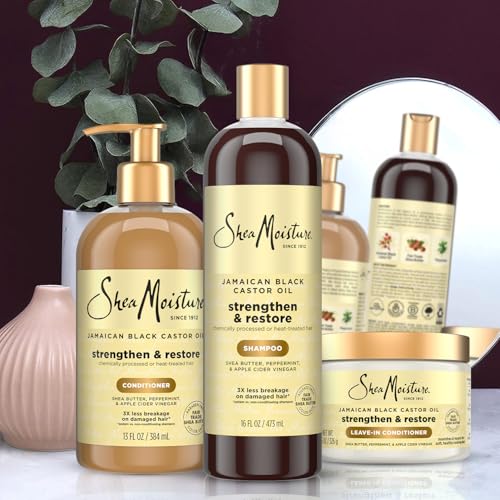 SheaMoisture Jamaican Black Castor Oil Strengthen & Restore Hair Repair Shampoo, Conditioner + Leave-In Conditioner