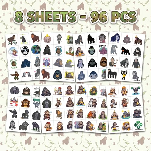 96 Pcs Gorilla Temporary Tattoos Safari Animal Party Favors