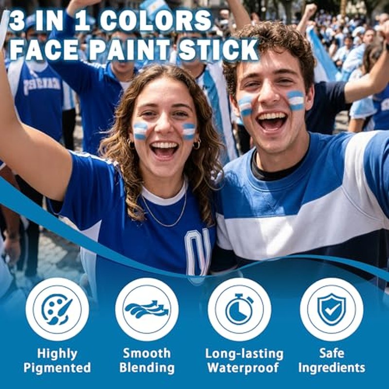 Argentina Face Paint Stick - 3-in-1 Sports Makeup for Events