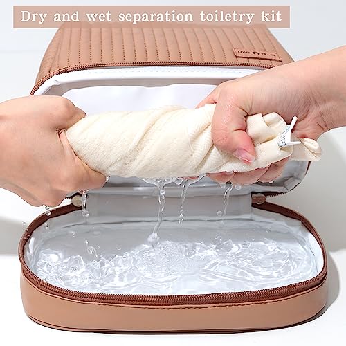 Women's Cute Cosmetic Bags Travel Toiletry Bag Waterproof Leather Cosmetic Bag Set with Handle Zipper Portable Makeup Bags Storage Bag On-the-Go Cosmetic Bag£¨Brown£©
