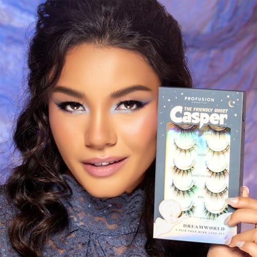 Profusion Cosmetics Casper the Friendly Ghost 5 Pair Faux Mink Lash Set for Effortless Elegance and Lightweight Design, Flexible Lash Band With Soft and Comfortable Feathery for any Eye Shape