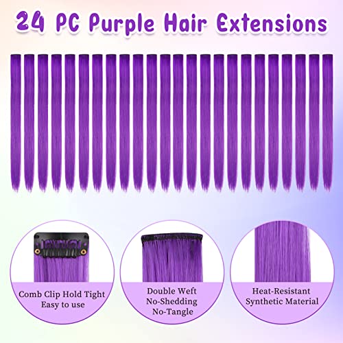 Kyerivs Purple Clip-in Hair Extensions 24pc 20 Inch