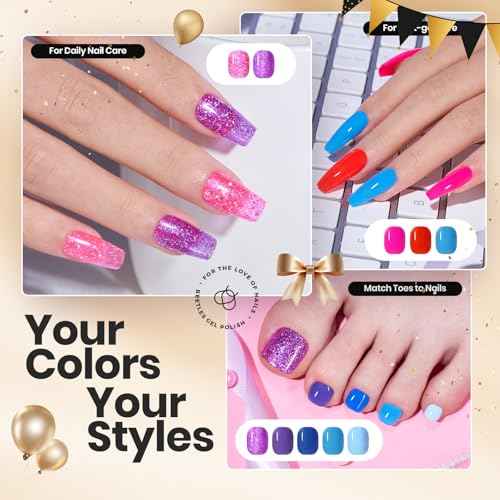 Beetles Quick Dry Neon Nail Polish Set - Glitter Rainbow Nail Polish Set 12 Colors Regular Air Dry Fingernail Polishs Pack for DIY Nail Art Salon Home Women Christmas Gift