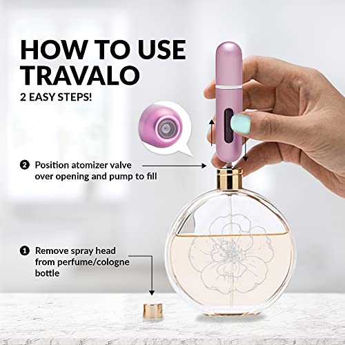 Travalo LUX Perfume Atomizer - Leak-Proof and TSA Approved for Air Travel - Reusable Airtight Easy Fill Mini Pump Sprayer - Lightweight Portable - Brushed Polished Metal Alloy Outer Shell - Black