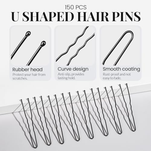 YGDZ Bobby Pins Set - 250 Black 2-inch & 150 U-Shaped Hair Pins