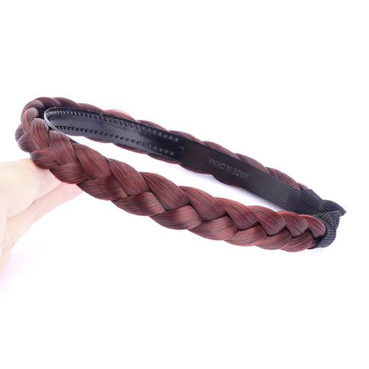 Gledola Braided Headband With Teeth Braids Hairband With Tooth Synthetic Hair Band Plaited Hairband For Women (Burgundy)