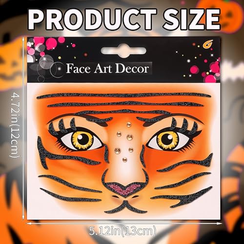Tiger Face Glitter Stickers - Temporary Tattoos for Halloween