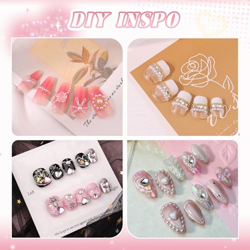 Flatback Pearls & Metal Caviar Beads Nail Art Set for Acrylic Nails