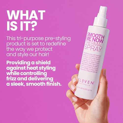 ELEVEN AUSTRALIA Smooth Me Now Thermal Spray for Women & Men - Heat Protectant Spray for Hair, Anti Frizz, Heat Styling Protection for Dry Damaged Hair, Sleek Results, Lightweight Formula - 6.8 fl oz