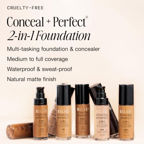 Milani Conceal + Perfect Liquid Foundation Light Neutral 1 Fl Oz - Full Coverage, Water-Resistant Face Makeup