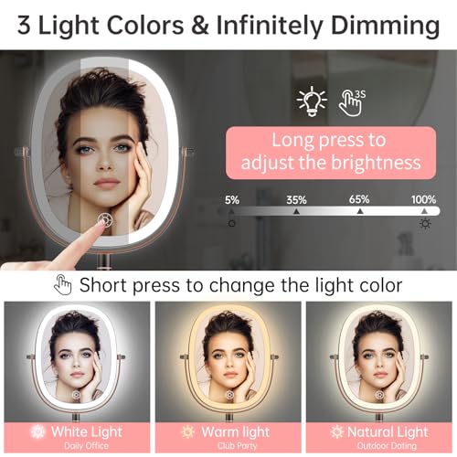 FUNTOUCH 30X/1X Wall Mounted Lighted Makeup Mirror, 5000mAh Rechargeable Double Sided Magnifying Bathroom Mirror, 3 Color Modes Touch Dimmable Extended Arm 360 Rotation, Antique Bronze