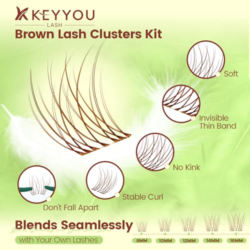 KEYYOU Brown Velure Lash Clusters Kit with Bonus Black Lashes - 150pcs