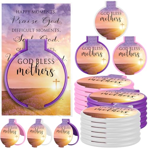 50 Sets Mothers Day Christian Gifts Religious Compact Mirrors Bulk God Bless Mothers Bible Folding Round Mirror with Cards Church Gifts for Church Sunday School Party (Light Color)