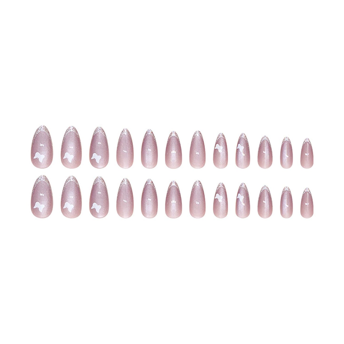 Cat Press on Nails Medium Almond Fake Nails Glitter Acrylic Nails Cute Butterfly False Nails French Tip Nails Full Cover Glue on Nails Reusable Artificial Nails for Women Girls DIY Manicure