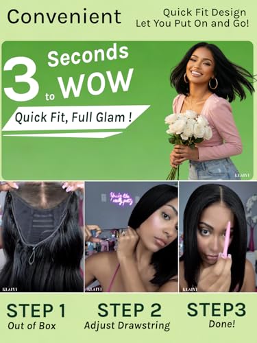 KLAIYI Bye Bye Slip Bob Wig 12" Human Hair Glueless 7x5 HD Lace