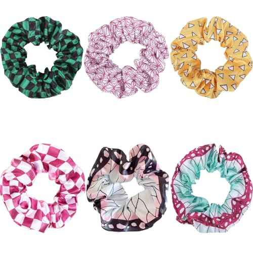 6Pcs Anime Hair Scrunchies Colorful Hair Ties for Women Girls, Elastic Hair Bow Scrunchy Ponytail Holder, Cosplay Costumes Hair Accessories
