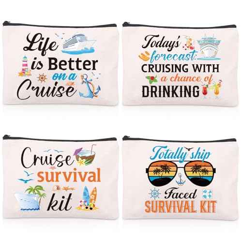 Cruise Essentials Gift Bags - 4 Pcs Cruise Travel Pouch Gifts Exachange Ideas, Life is Better on A Cruise Cosmetic Makeup Bag, Cruising Must Haves Accessories Bag, Gifts for Party Christmas