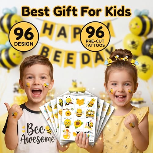 96 PCS Yellow Bee Temporary Tattoos for Kids