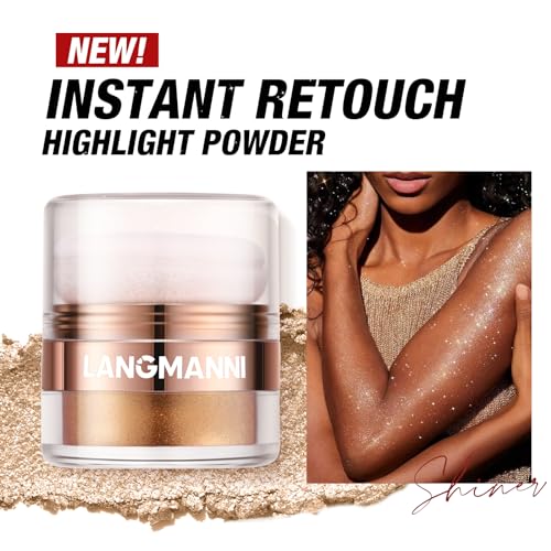 Glitter Body Highlighter Powder Body Shimmer Sparkle Face Highlighter Powder for Face Eyes Body Glow Makeup With sponge head£¨ Golden£©