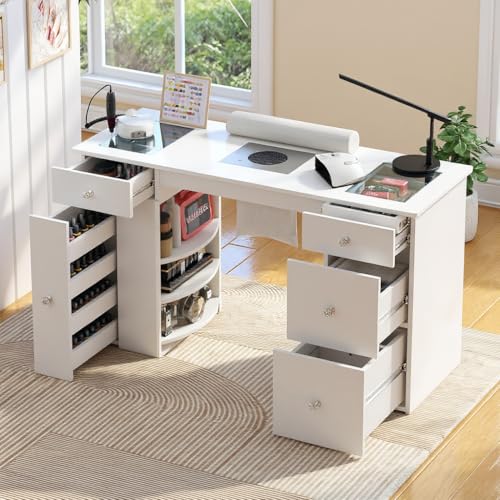 Manicure Table with Glass Display Drawers & Dust Collector