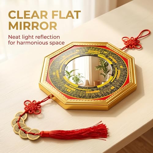 Feng Shui Bagua Mirror Set with Concave Mirror, Coins & Gourd
