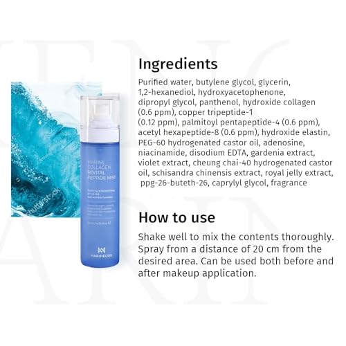 Marine Collagen Revital Peptide Mist 120ml ¤Ó Fine Facial Spray for Hydration Soothing Glow ¤Ó Daily Moisture Mist with Centella and Peptides