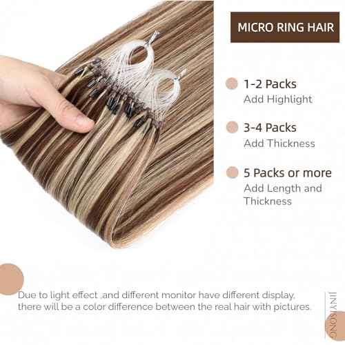Microlink Hair Extensions Brown to Blonde Human Extensions Hair With Beads 24inch Long Hair Micro Loop Human Hair Extensions 1g/Strand,50g,Highlight Color #4/613