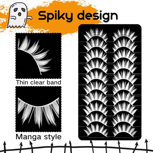 False lashes White 10 Pairs Manga Lashes Anime Cosplay Lashes Spiky Manga Style Lashes Janpanese 16mm Extension Natural Manhua Doll Eye Lashes Halloween Makeup Look by AUGENLI
