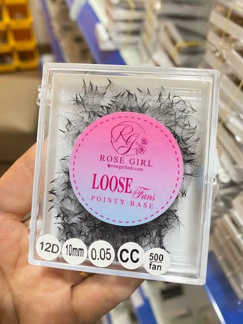 ROSE GIRL Loose Promade Fans - Natural Look Handmade Volume Eyelashes From 3D To 16D - C CC D DD Curl - False Lashes Extensions - Thickness 0.03~0.1 mm - 8~20 mm Length (12D-0.05-CC (14mm))