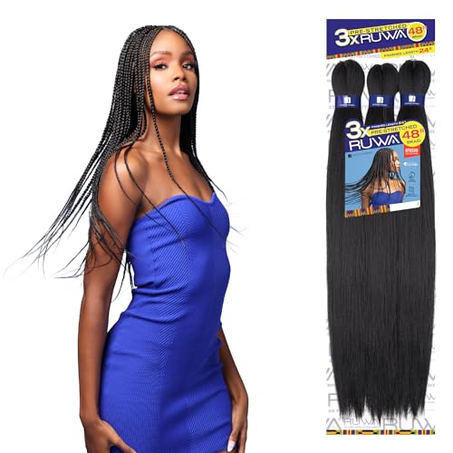 Sensationnel Ruwa prestretched braiding hair - 3x ruwa 48 inch 24 folded water repellent kanekalon fast dry sports braid - 3x Ruwa 24 inch (5 pack, 1 jetblack)