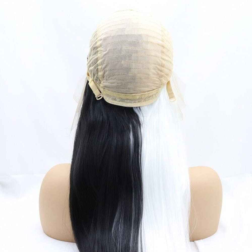 xiweiya long striaght mermaid piano half color synthetic lace front wig white to black two tones heat Resistant replacement wigs for women cosplay