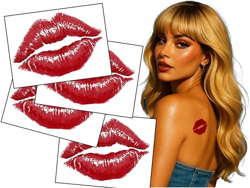 Espresso Lipstick Kiss Temporary Tattoos – 4-Pack Red Lip Print
