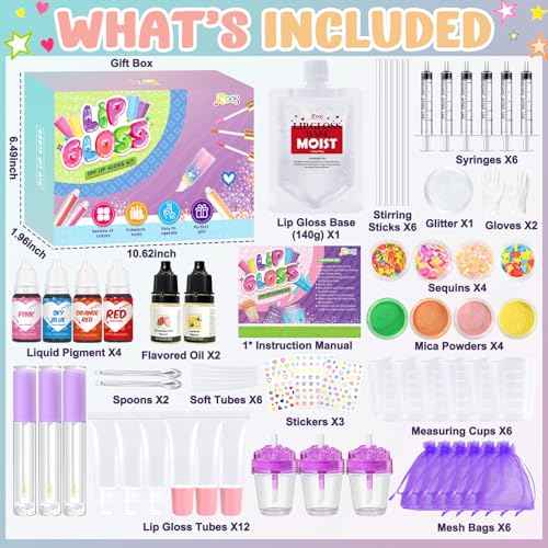 Jcoos Lip Gloss Making Kit, 66PCS DIY Lip Glosses Set to Make Your Own Lip Stick, Fun Craft Makeup Lipglosses, All-Inclusive Moisturizing Handmade Lip Glaze Supplies Set for Beginner Women Girls