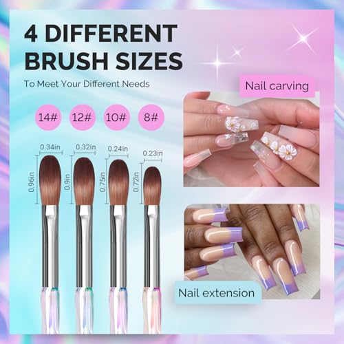 MelodySusie 4-Piece Acrylic Nail Brush Set for Art & Extensions