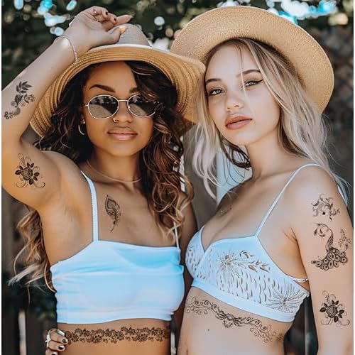 11 Sheets Tribal Black Realistic Temporary Tattoos For Women Girls, Waterproof Fake Tattoos Temporary Elephant Ganesha Lace Tattoo Kits, Lotus Mandala Flower Tatoo Sticker Neck Chest Arm Butterfly