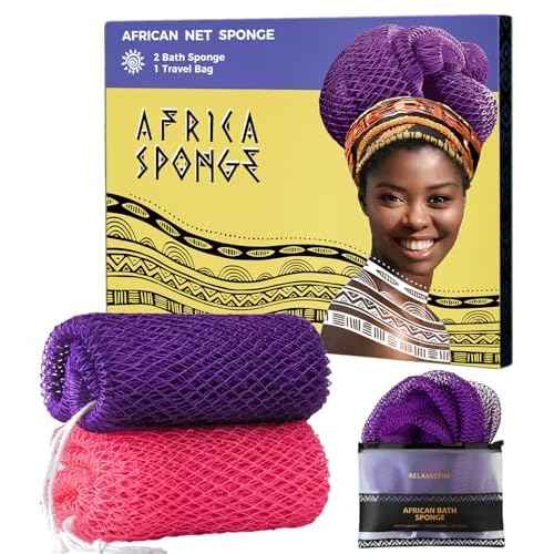 African Net Sponge Authentic - 2 Pieces Loofah Exfoliating Body Scrubber Bath Sponge - Back Scrubber Washcloth for Shower - Real African Scrub Exfoliator Body Care Bathing Accessories for Women