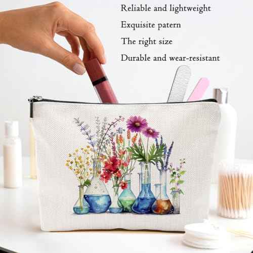 Science Teacher Gifts Floral Makeup Bag Chemistry Gifts Cosmetic Bag for Christmas Thanksgiving Birthday Appreciation Friendship Gifts Science Gifts for Women Friend Sister Coworker Toiletry Bag