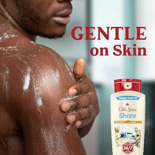 Old Spice Cleansing Body Wash for Men, 24/7 Shower Fresh with Lasting Scent, Moisturize & Renew, Gentle on Skin, Vitamin B3, Shore with Clean Cotton & Jasmine Scent, 18 oz