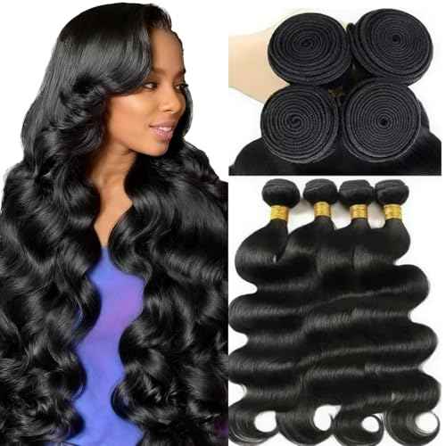 Human Hair Bundles 18 20 22 24 Inch 12A Body Wave 100% Unprocessed Brazilian Virgin Hair Extensions 4 Bundles Human Hair Natural Black Bundles Human Hair Weave for Women
