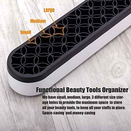 Ofone Silicone Makeup Brush Holder Desktop Beauty Tool Organizer and Cosmetic Storage Box with 3 Different Size Holes Multi-Function Cosmetic Display Cases for Lipstick and Pen Store (Black and White)