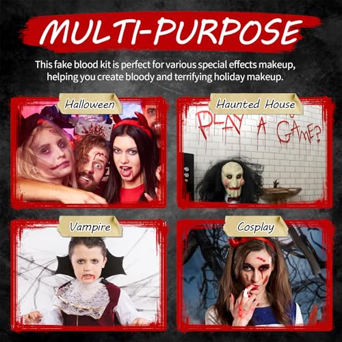 4PCS Fake Blood Spray Kit Halloween Special Effects Dark Fresh Fake Blood Makeup Kit,Suitable for Stage Vampire Zombie Monster Clown SFX Makeup