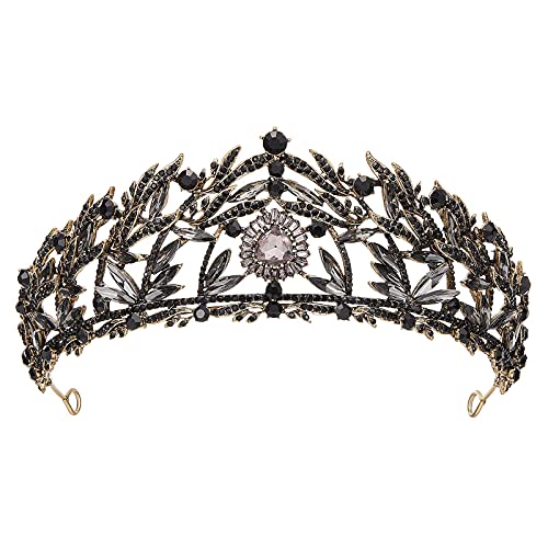AW BRIDAL Black Vintage Tiara Crown for Wedding & Party, Bridal Headpiece