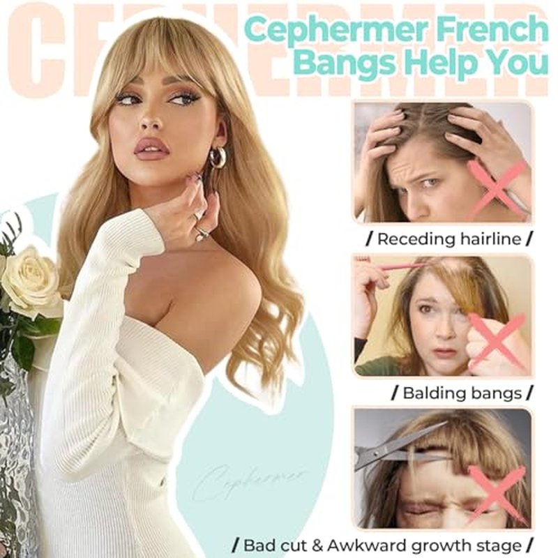 Clip-In French Bangs for Women - Light Blonde Synthetic Hair Extensions