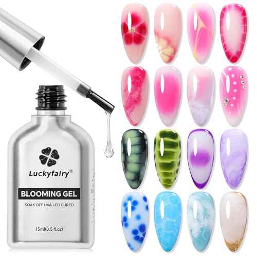 Blooming Gel Nail Polish Clear: 15ml Nail Blooming Gel Uv Led Blossom Nail Art Accessories Stuff for Spreading Effects, Marble Watercolor Christmas Floral Print Nails Art Design Magic Gift