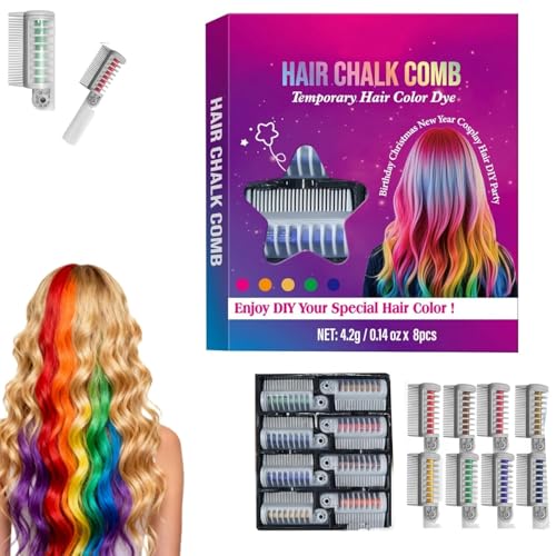 8-Color Hair Chalk Comb Set - Washable Temporary Hair Dye