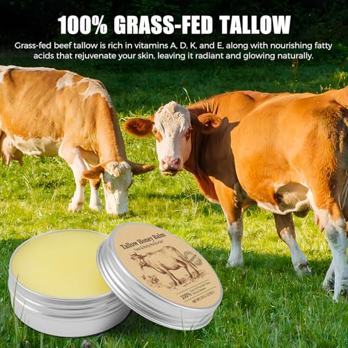 Tallow and Honey Balm for Face,Beef Tallow for Skin Face,Grass-Fed Whipped Beef Tallow & Raw Wild Honey Blend, Natural Formula,Deep Hydration, Soothes Dryness, Repairs Skin Barrier