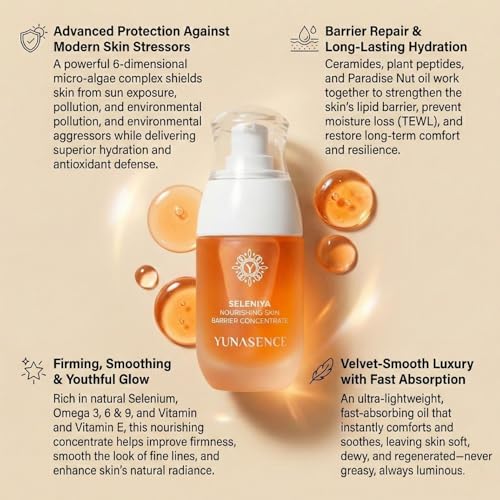 SELENIYA Nourishing Skin Barrier Concentrate Oil, with Ceramide, Peptide, Microalgae, Selenium, 1oz For sensitive, compromised, thin, dry skin and rosacea.
