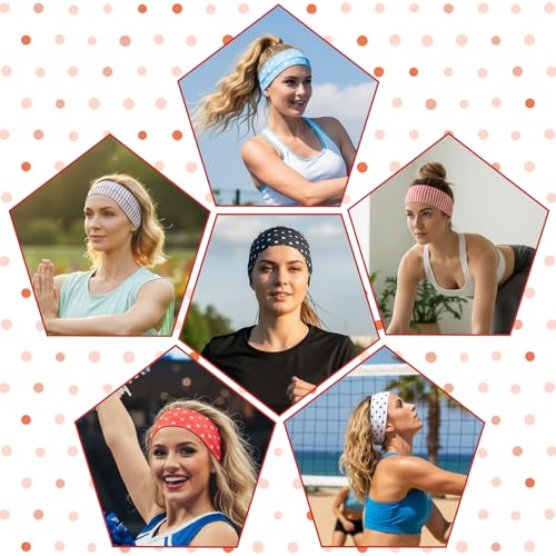 6 Pack Polka Dot Elastic Headbands for Women - Soft, Non-Slip Hair Accessories