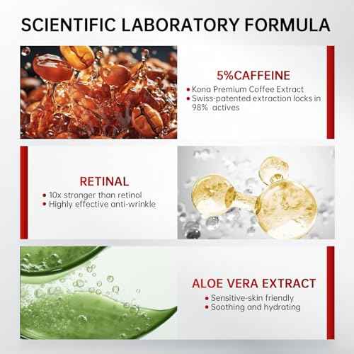 Retinol & Caffeine Eye Serum -360¡Æ Massage Roller for Puffiness,Eyebag Remover,Wrinkle Filler,Under Eye Cream For Dark Circles 0.54fl.oz (Pack of 1)