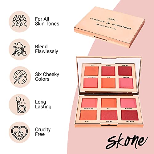 Skone Flushed & Flirtatious Make up Blush Palette - Blush Makeup as Eyeshadow, Blush, Highlighter in One Palette - Matte & Shimmer Glow of Pink & Peach Colors of Professional-grade Formula Cosmetics